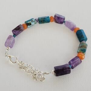 Chunky Colorful Bracelet A Great Gift Unisex Jewelry Adjustable Silver Chain